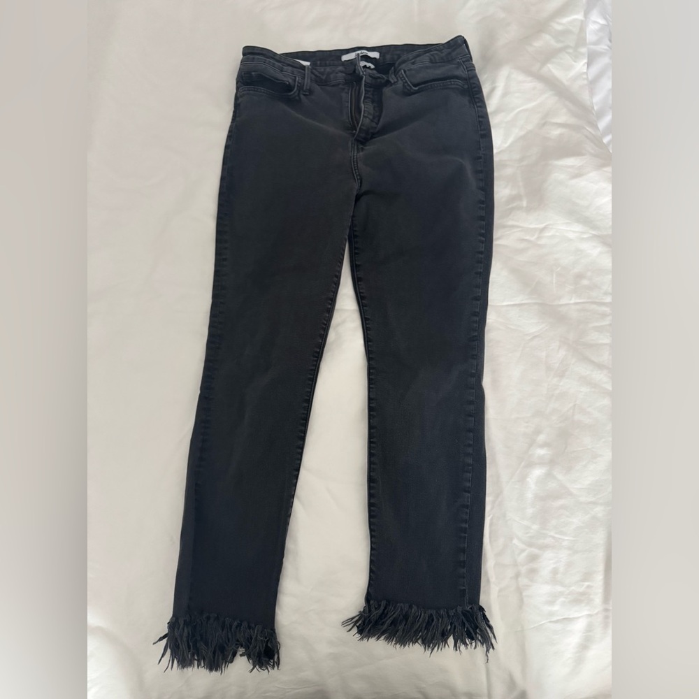 SAM EDELMAN Jeans High Rise Skinny Ankle Black The Stiletto Size 31 Raw Hem Fray